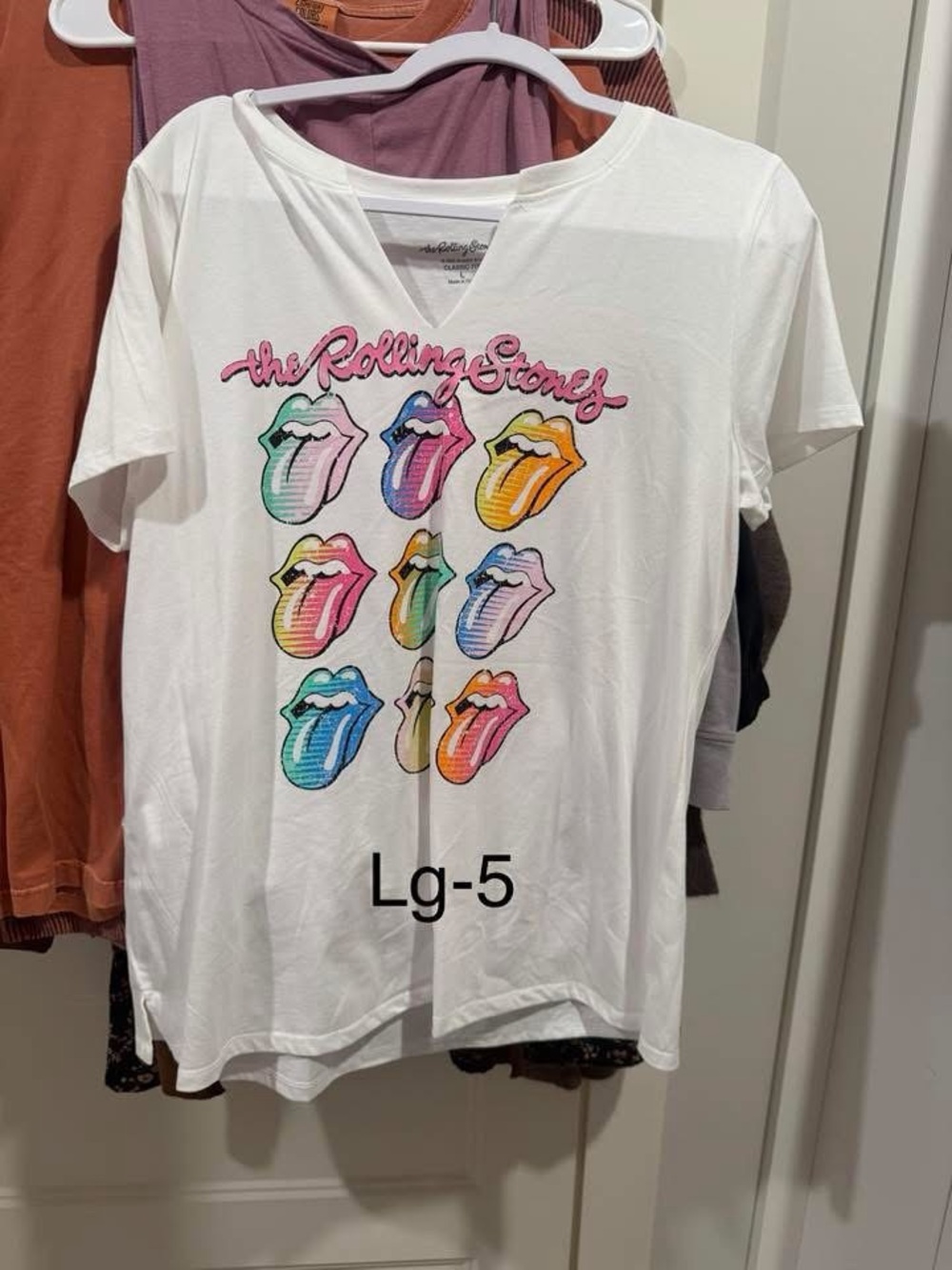 the Rolling Stones White Short-Sleeve Tee with Multicolor Tongues